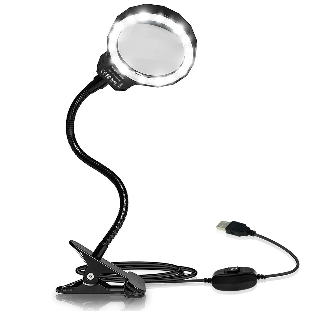 

DH-88003 Large Fashion Optical Watch Repair Adjustable Magnifying Glass,Clip Reading Lamp Magnifier Lens With Led Light, Silver,black...all color avaliable