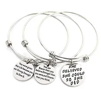

3 Sets Silver Adjustable Bracelet Plated Stainless Steel Motivational Quote Bangle Girls