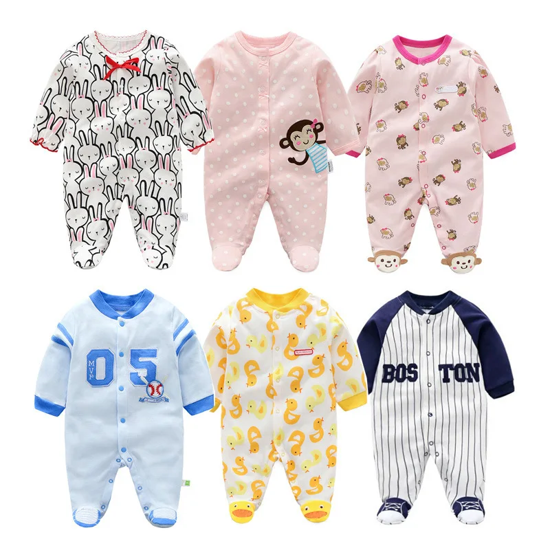

100%Cotton Autumn Long Sleeve Baby Foot-wrapped Romper Jumpsuit Ropa Bebes Baby Clothes For, Picture shows