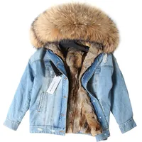 

Winter new style raccoon fur denim jean jacket woman wholesale