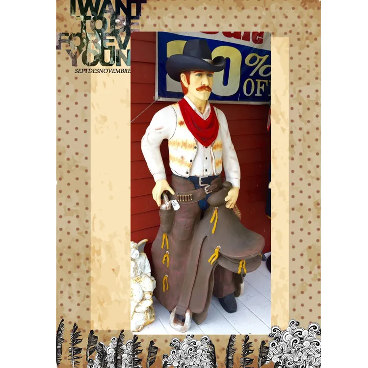 Outdoor Decoration Resin Life Size Fiberglass Western Cowboy Statue