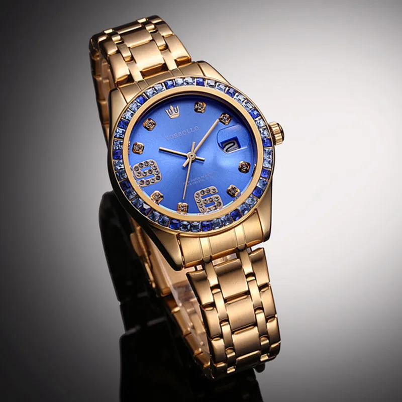 

Brand New TORBOLLO Luxury Women Watch Gold Blue Japan Quartz Crystal Female Clock for Girls 3ATM Water Resistant Wholesale, Blue white green gold