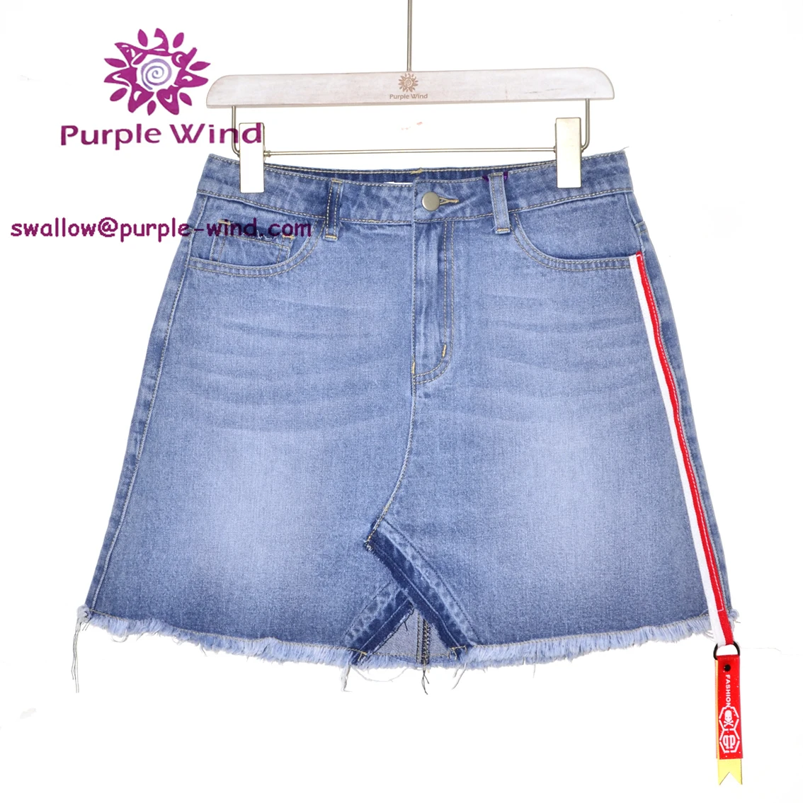

Fashion Side Stripe High Waist  Denim Jeans Short Mini Women Skirts, Blue