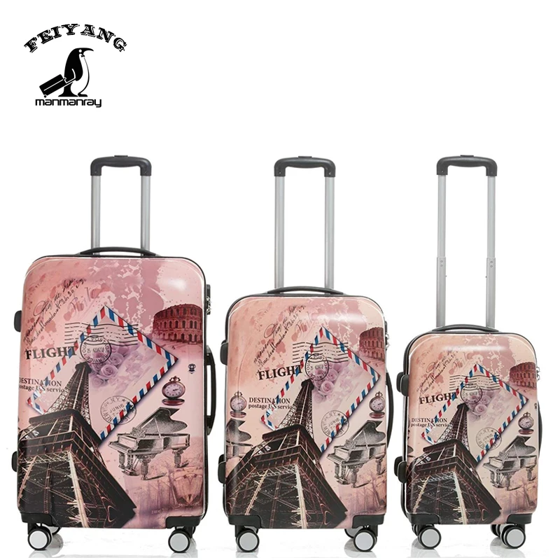 

Customized Design 3pcs 20/24/28 size travel suitcase ABS+PC printed luggage, Variety