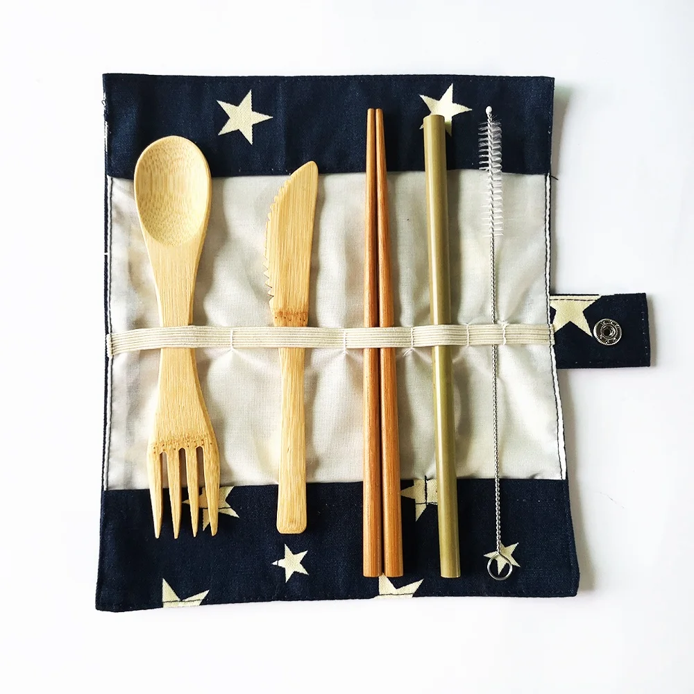 

Bamboo Cutlery Set Travel Utensils Include Knife,Spork,Chopsticks and Bambu Straw