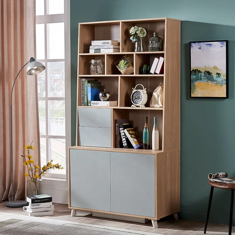 
Modern Wooden Bookcase Brown Storage MDF Book Shelf With Doors 