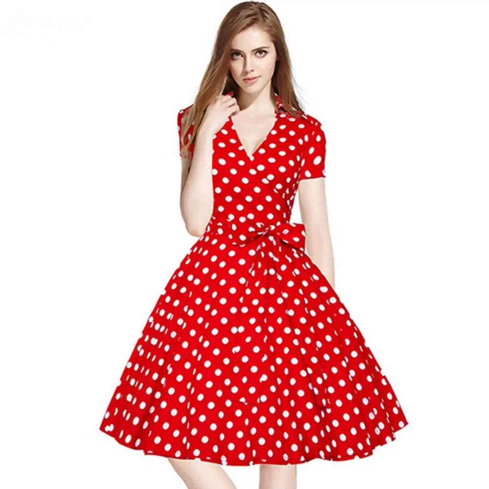

Summer Dress Women Retro Clothing Plus Size Vintage Polka Dots Dresses