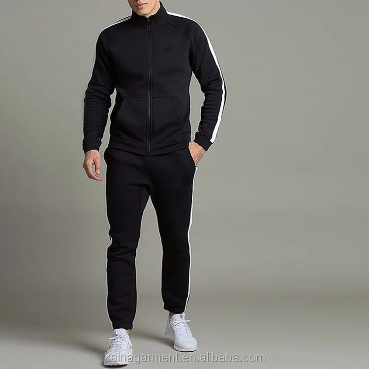 Black Color Track Suit Custom Zip Up Tracksuit Top Sweat Suits Men