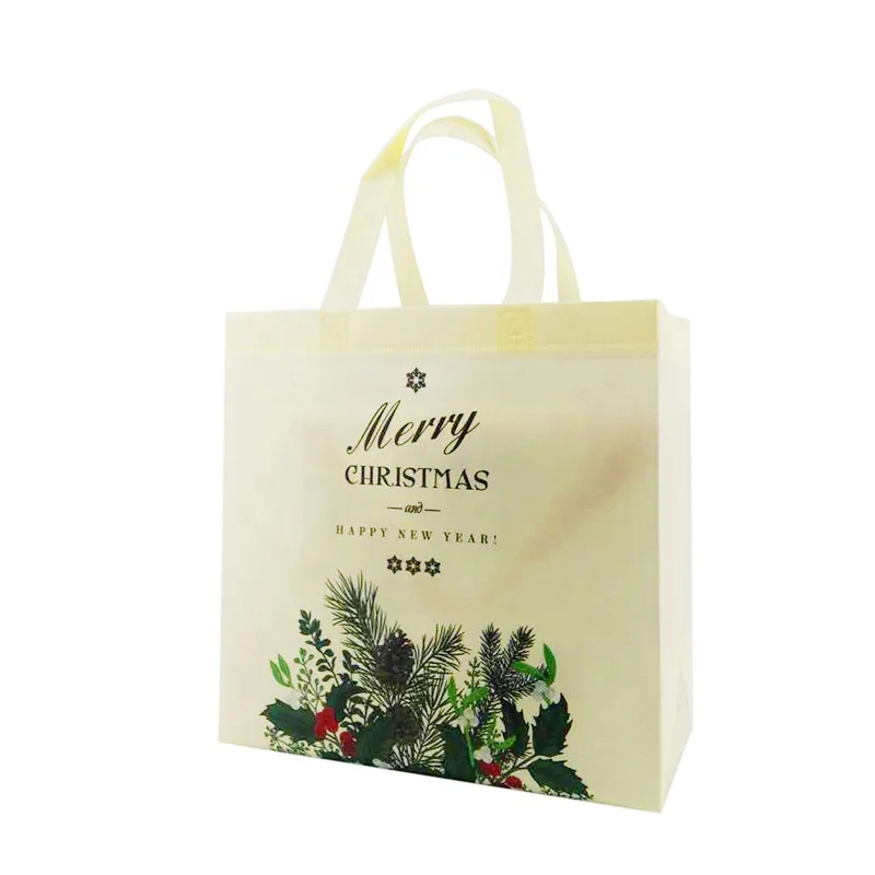 

new arrival beautiful laminated santa merry christmas shopping nonwoven bag, Customized color