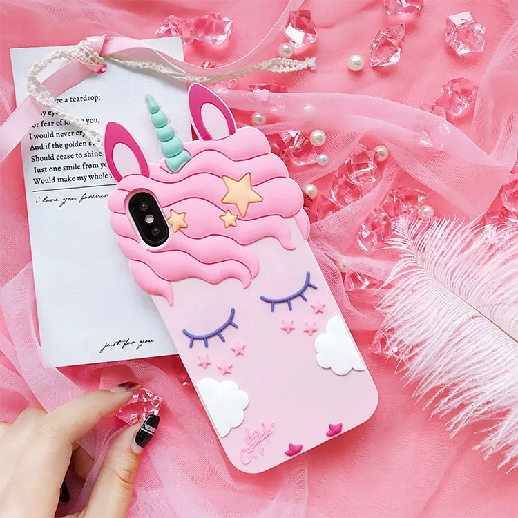 

Pink Rubber Silicone Cute Horse with Long Eyelash Shape Case For iphone 7plus