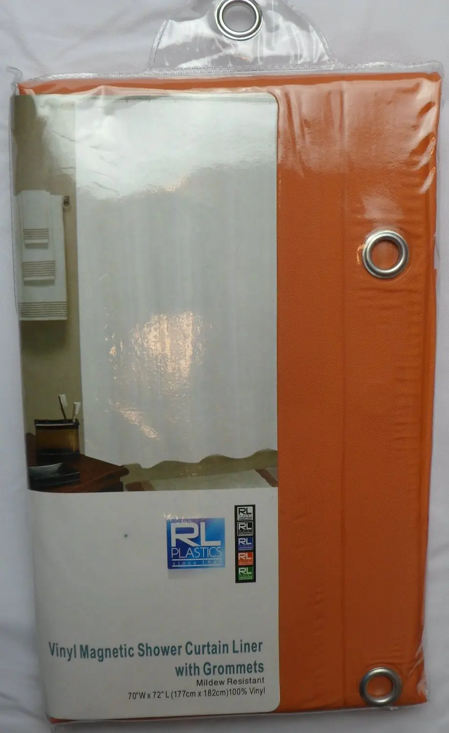 RL Plastics 100% Vinyl Rust Magnetic Shower Curtain Liner with Grommets, Mildew and Water Resistant Standard Size 70" X 72"