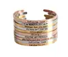 2019 Personality Unisex Engraved Words Stainless Steel Inspiration Open Cuff Metal Bangle Stand