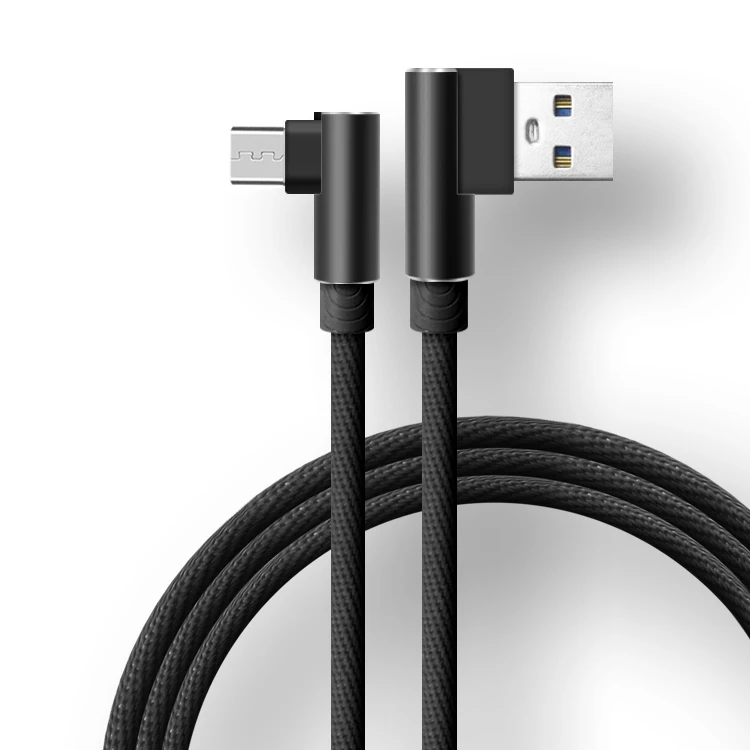 

Premium Fabric Braided Charge Cable 90 degree Alloy Quick Charging USB C Cable Android Micro Angle USB Cable, Black;white;grey;red;cyan