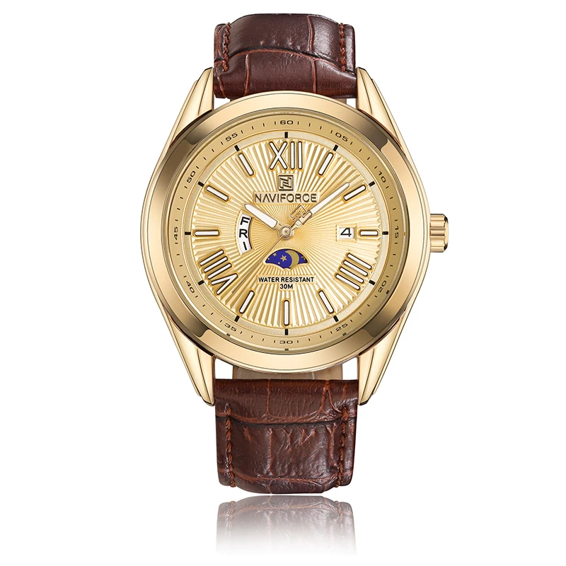 Naviforce 9108 Brand Designer Watch Business Date Week Luminous Clock Waterproof Quartz Fashion Men Genuine Leather Wrist Watch