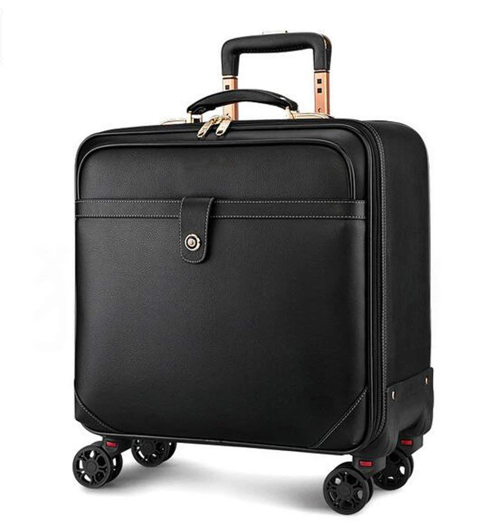 Trolley Laptop Bag Leather Business Wheeled Cabin Sized Computer Bag ...