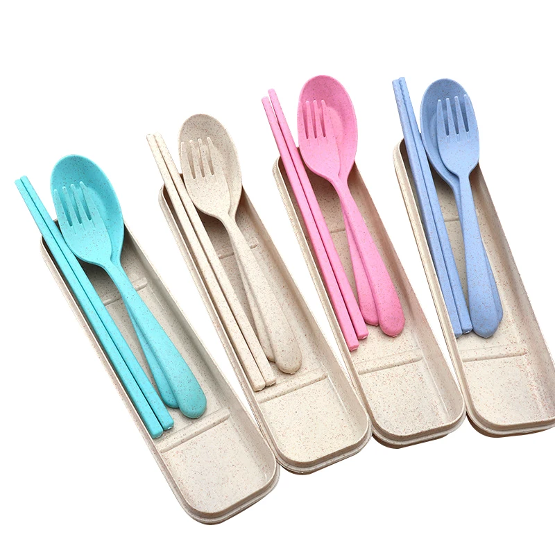 

Eco-friendly Plastic Cutlery with Packing Box ,Biodegradable Wheat Straw Cutlery, Green/pink/blue/yellow