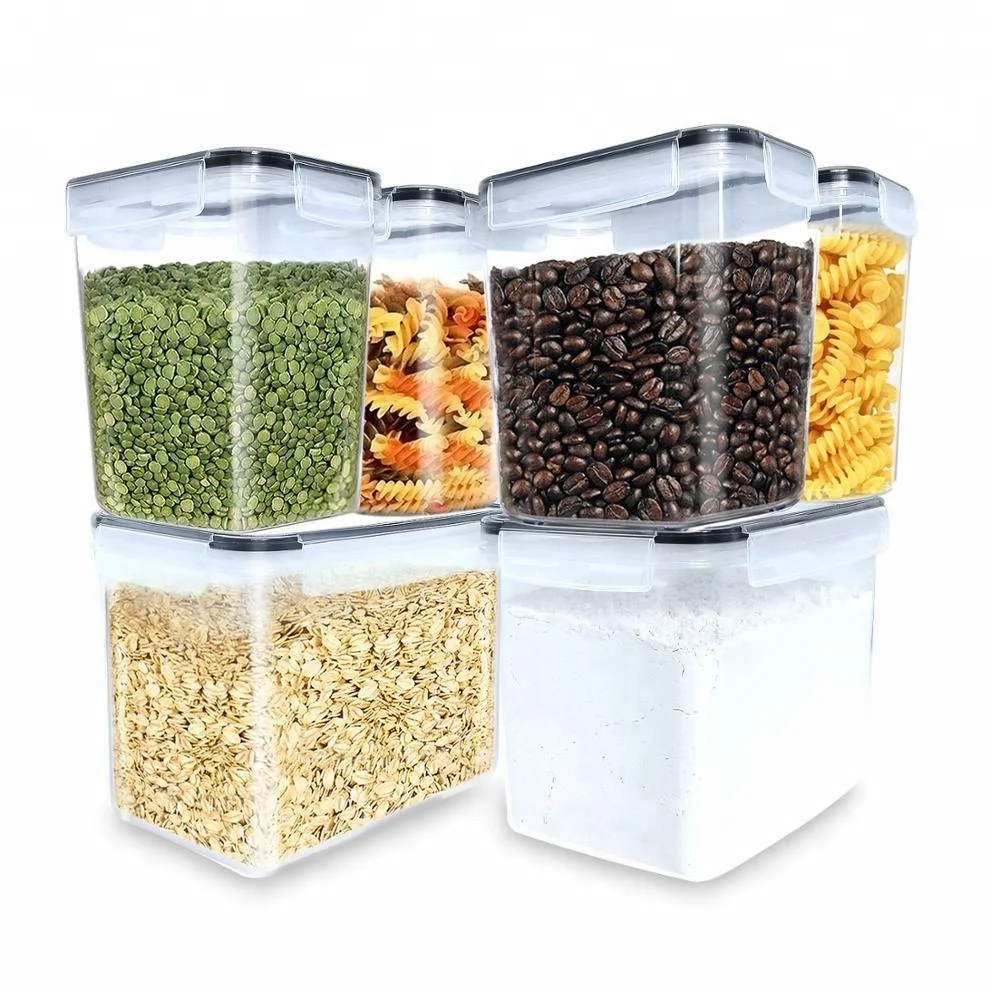 FREE SHIPPING Plastic cereal container LARGE SIZE Food Storage Containers - Sugar, Flour Plastic Containers 6pc (set of 6 )