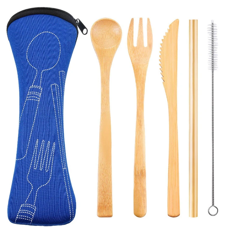 

Cheap Sale Spoon Fork Knife Straw Personalized Travel Bamboo Cutlery Set, Brown;deep brown
