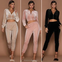 

Women 2Pcs Velvet Zipped Tracksuit Velour Lounge Wear Sweatshirt Pant Jogger Set tracksuit set women