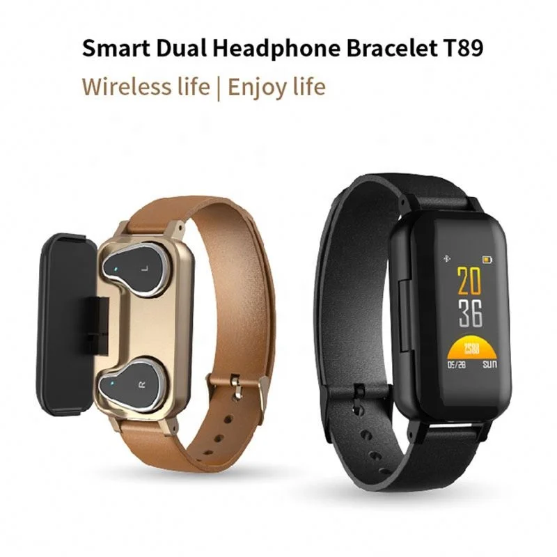 

2 In 1 T89 TWS Newest Smart Watch With BT Earphone Bracelet Heart Rate Monitor Smart Wristband Sport Watch Men Women