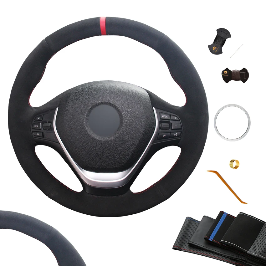 

Hand Stitching Black Suede Steering Wheel Cover for BMW 1 2 3 4 Series Sport Coupe Touring F20 F21 F22 F23 F30 F31 F32 F33 F36