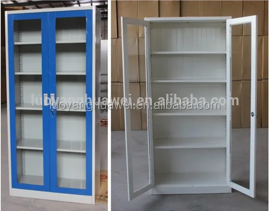 Modern Furniture Kd Metal Glass Door Bookcases Cabinet With