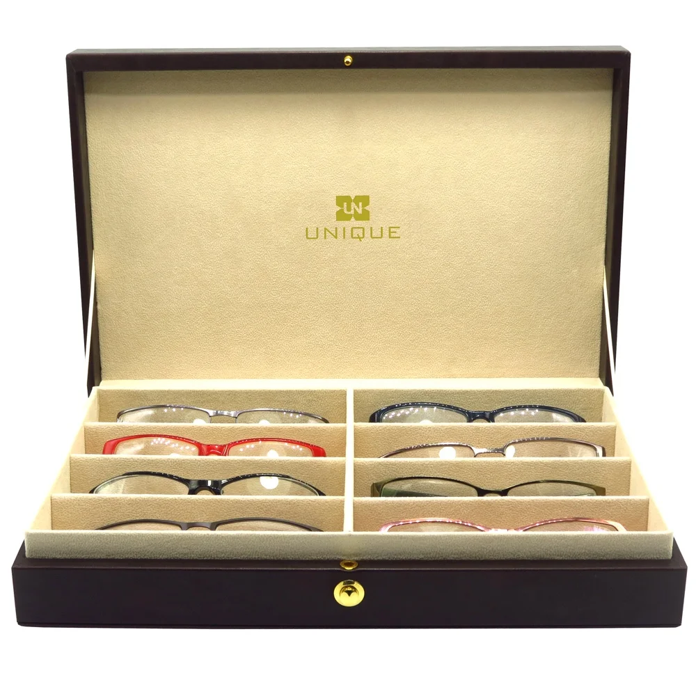 

High-End Aluminium Optical Spectacle Trays Display, 8 Slots Sunglasses Display Boxes, White/silver