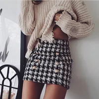 

wholesale price fall and winter gird printed a-line mini women plaid check fleece tweed winter woolen zipper skirt