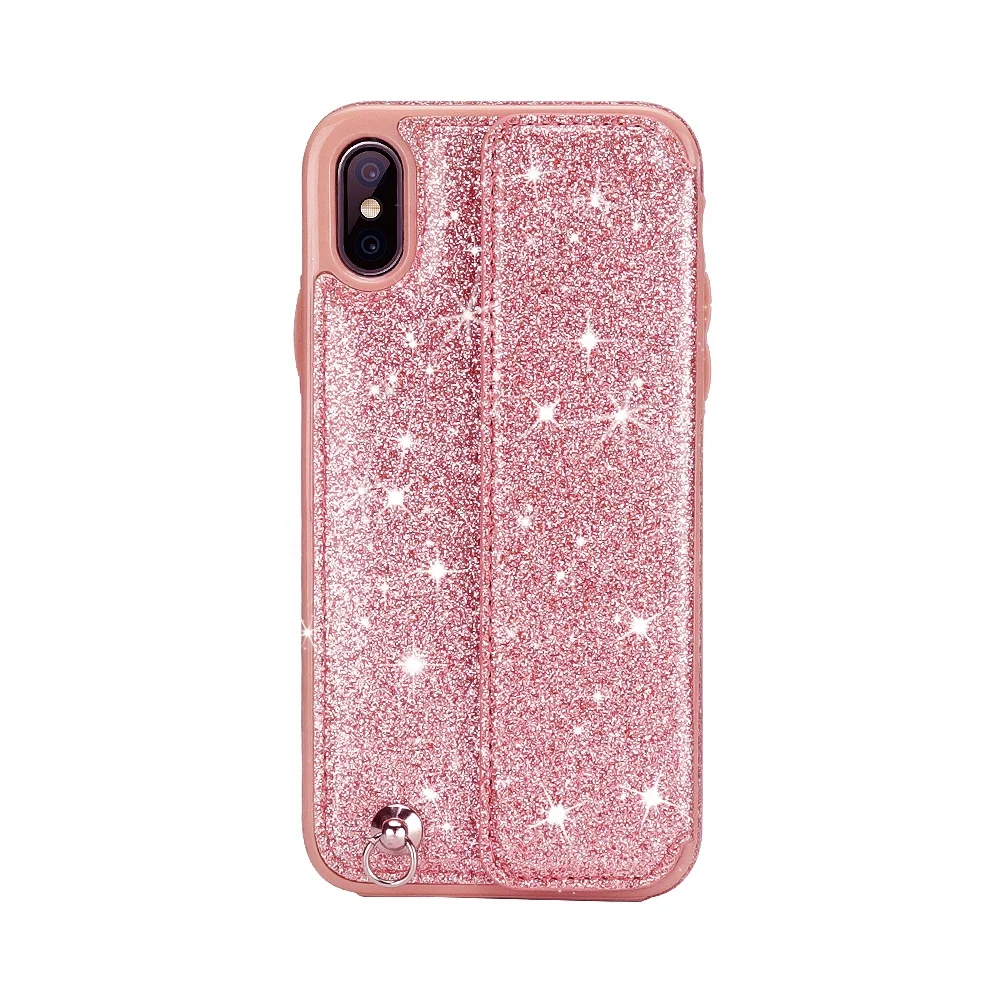 

Modern stylish tpu pu anti scratch glitter suitable rope phone case for iPhone X XS XMAX, Gold, black, pink