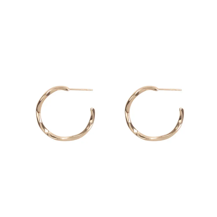 

18 Karat Gold Plating Jewelry Round Circle Silver Hoop Earrings Wave Stud Earring Fine Jewelry for Female