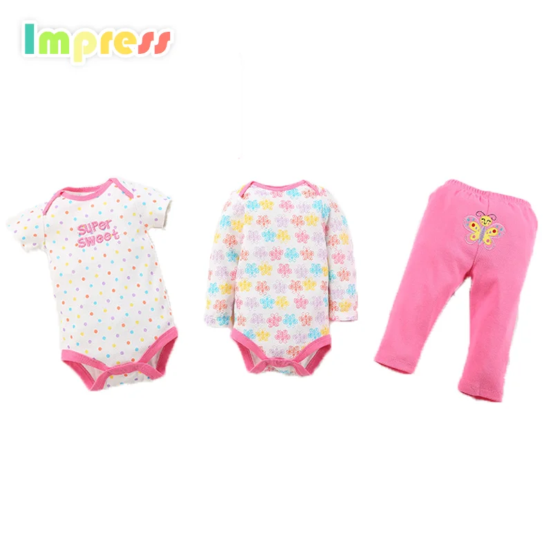 

Wholesale baby clothes 3 pc cotton baby girl bodysuit gift set, As picture
