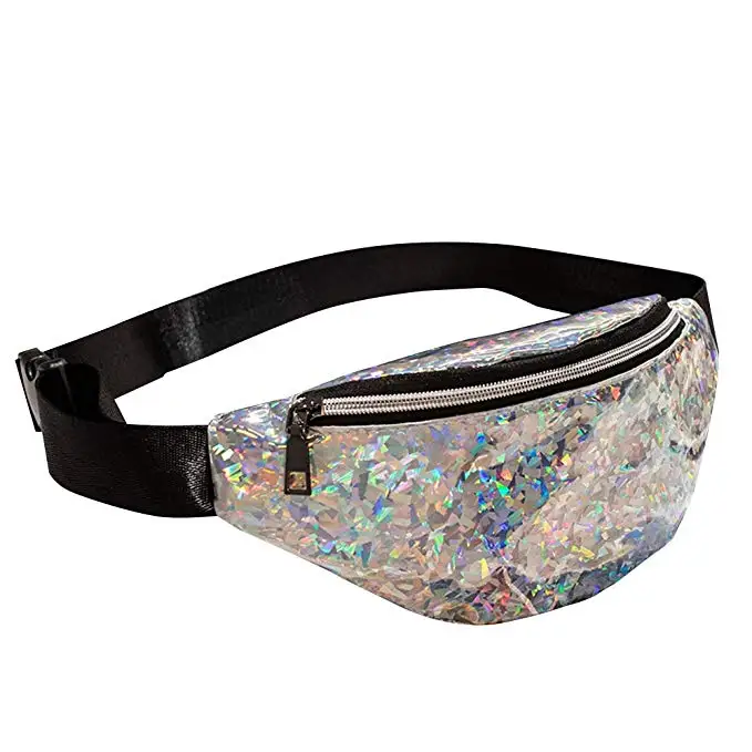 

Elastic Belt luminous Waist fanny bag,Glitter neon holographic Laser PU Leather Chest Pack,Bling Running girl outdoor fanny pack