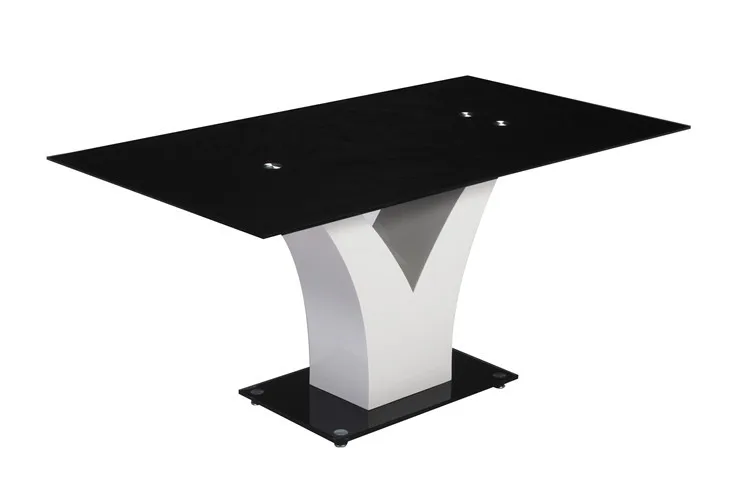 Popular Home dining room Furniture black high gloss painting Tempered Glass and MDF  trestle dining table