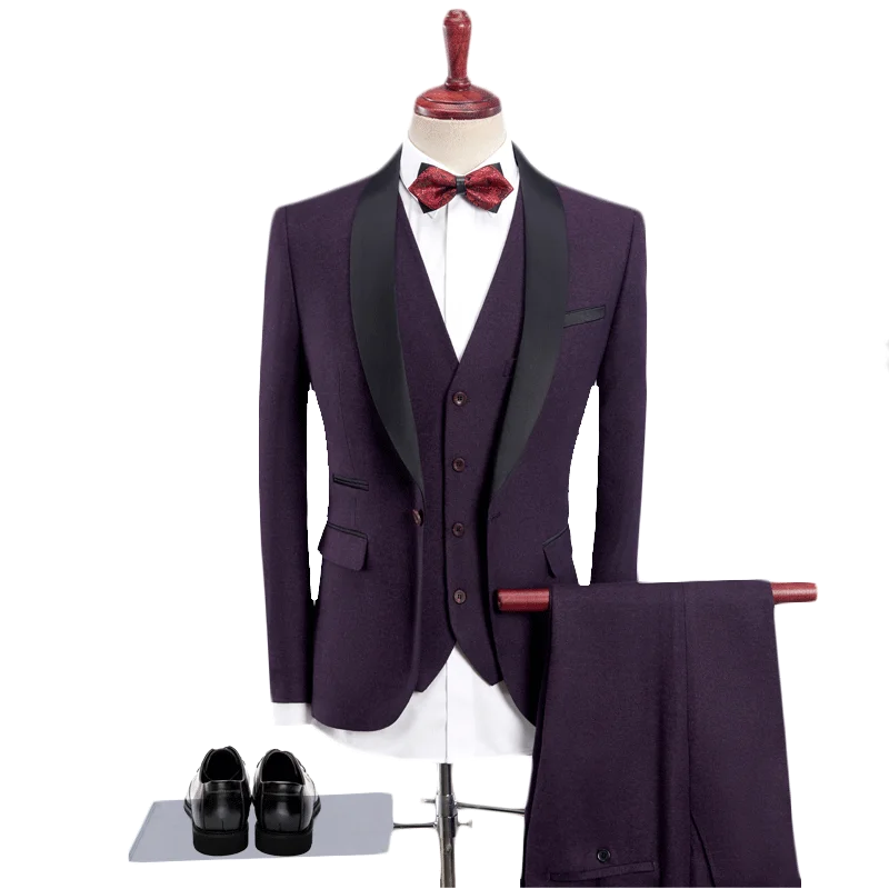 

wholesale Mens Wedding/Prom/Dinner Groom Suits Shawl Collar 3Pieces(Jacket+Vest+Pants) Slim Fit Suits, 8 colors shirts