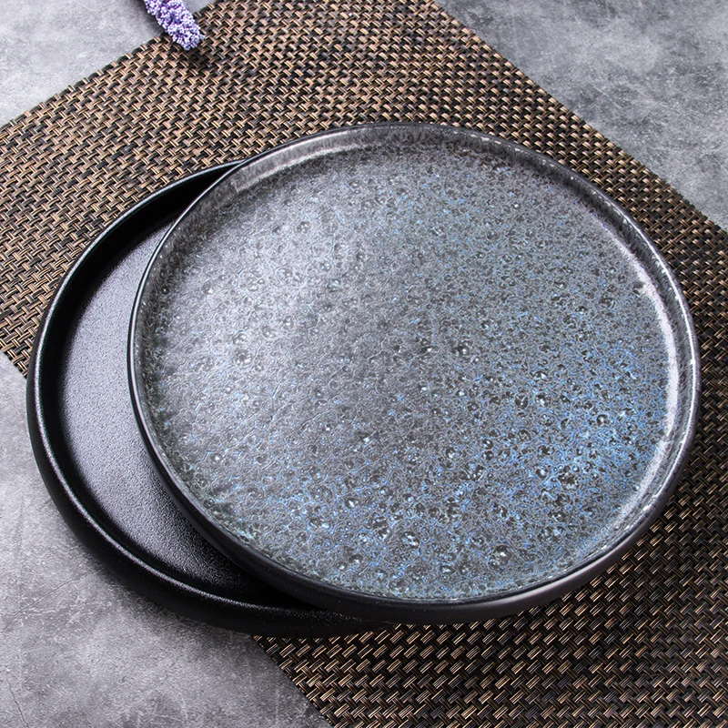 

Dehua factory stocked porcelain tray ceramic flat black matte plates no minimum order, Customized