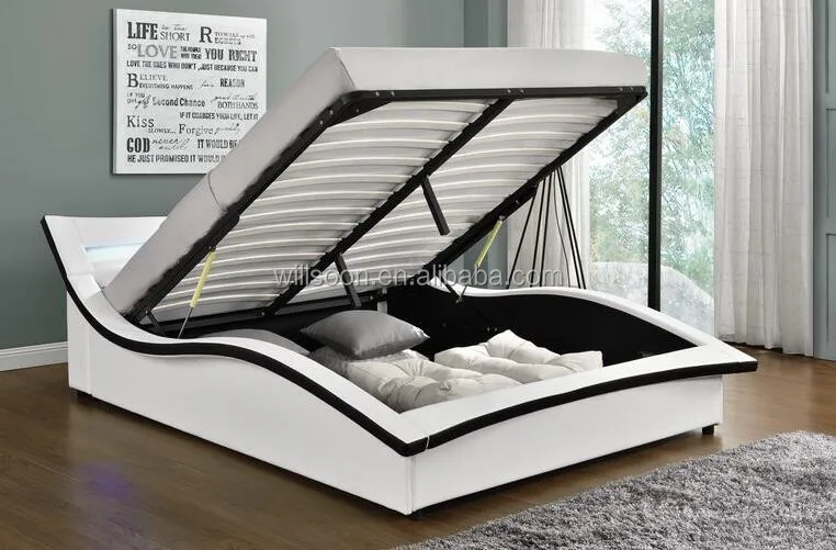 Sshaped Designer Led Double Size White Soft Pu Faux Leather Storage