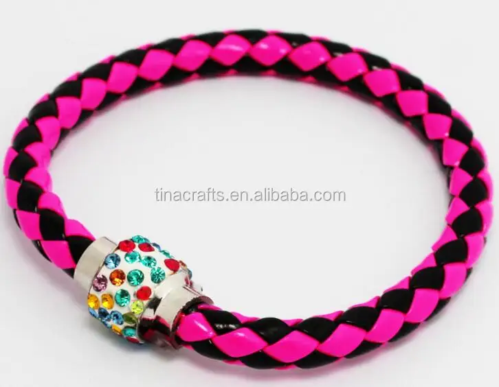 

Single layer PU leather braid crystal bracelet with clasps