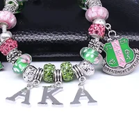 

Husuru AKA Sorority Alloy Silver logo beads European Bracelet Alpha Ka Alpha greek sisterhood jewelry