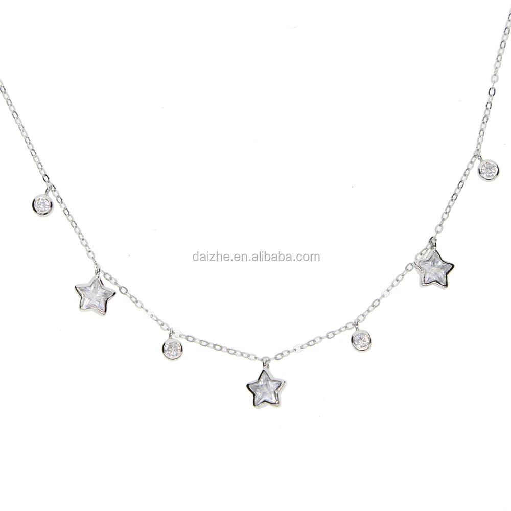 

2018 fashion cheapest 925 sterling silver star dot cz charm choker necklace for women wedding gift, Black