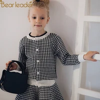 

Bear Leader Girls Sets 2019 New Autumn Pink Houndstooth Knitted Suits Long Sleeve Plaid Sweater+Skit 2Pcs Kids Suits For 3-7Y