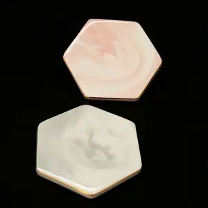 Image of Marble gray Cup Coaster with shiny surface and cork cup Mats