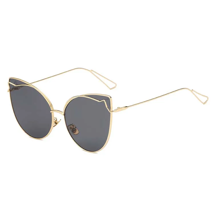 

High Quality Sun Shades Custom Logo Women Fashion Cateye Black Lenses with Gold Temple Celebrity Sunglasses, As the picture shows