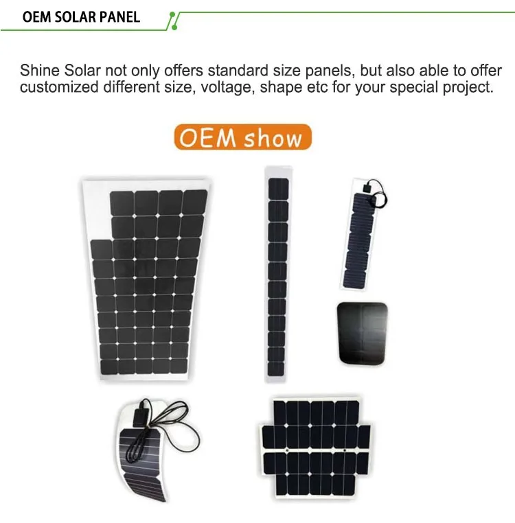 Placa solar amorfa flexível Frameless painel solar flexível de 100 watts