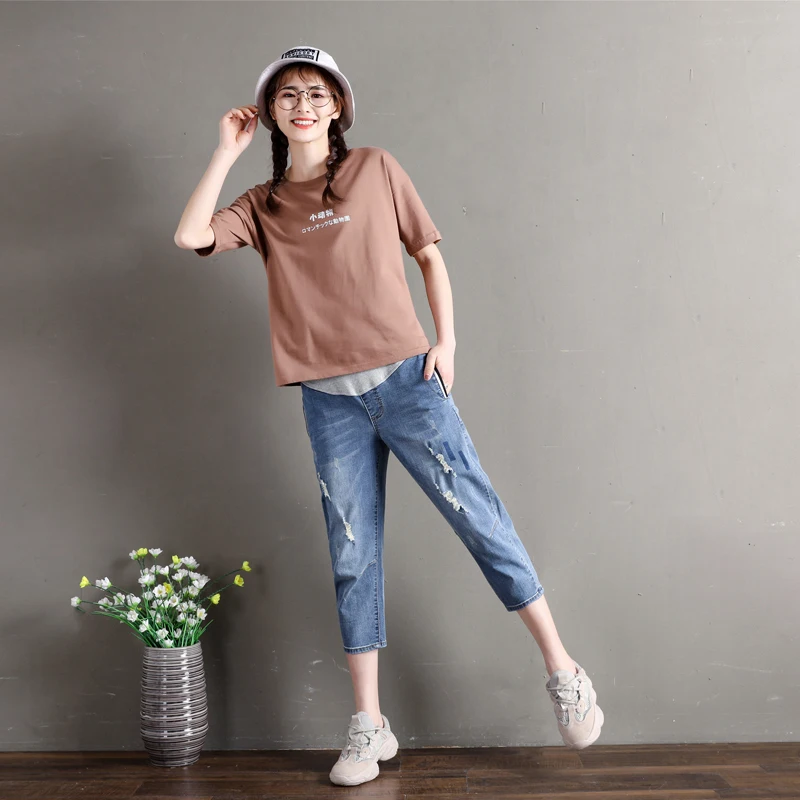 Summer Maternity Jean Pregnant Women Clothes Trousers Pregnancy Denim Pant Big Size L-5XL Calf-Length Pants