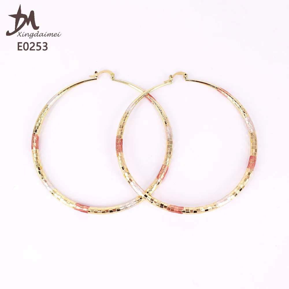 

E0253 New Arrival Three colors women Gold Hoop Earring, 18k gold,silver,rose gold