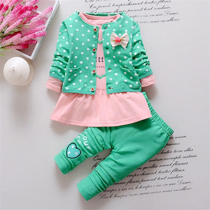 Baby Girl Clothing Sets Kids 3pcs Coat Tshirt Pants Children Cute