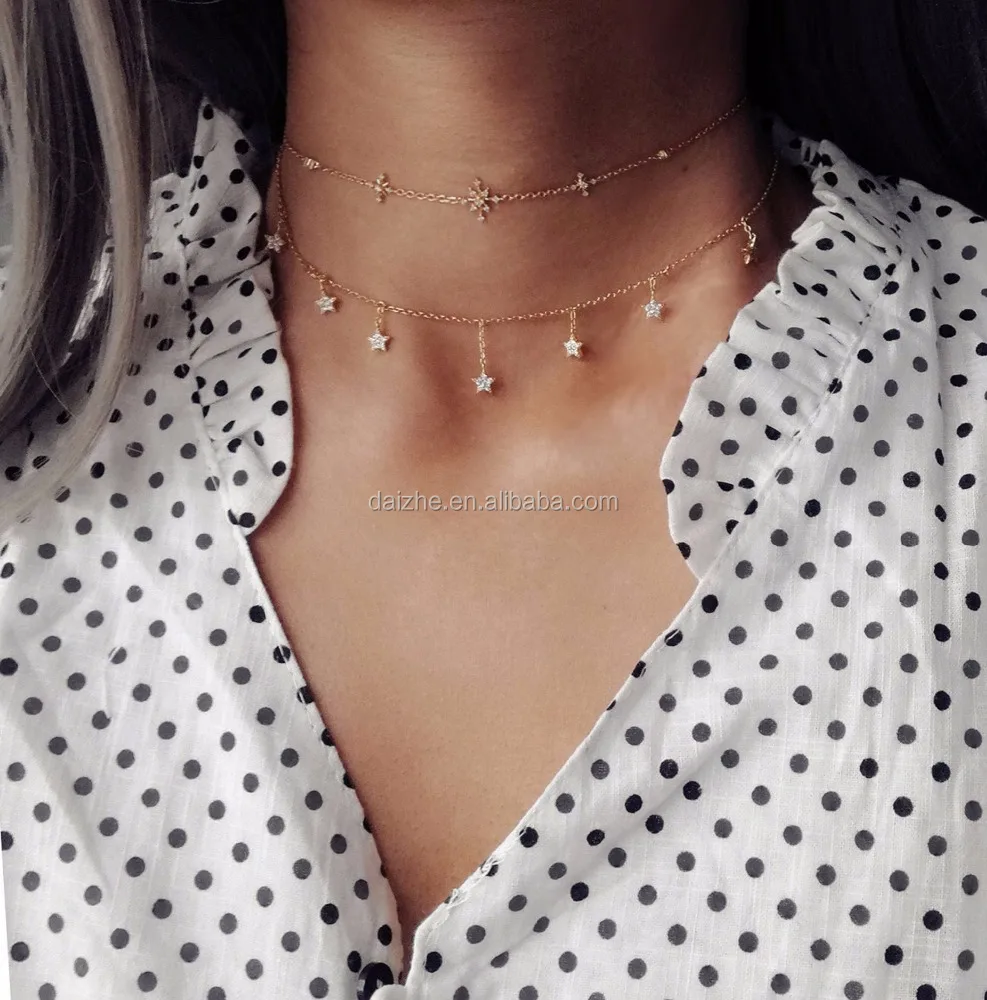 

yiwu factory 2021 dainty delicate jewelry girl women christmas gift choker gold star necklace n267