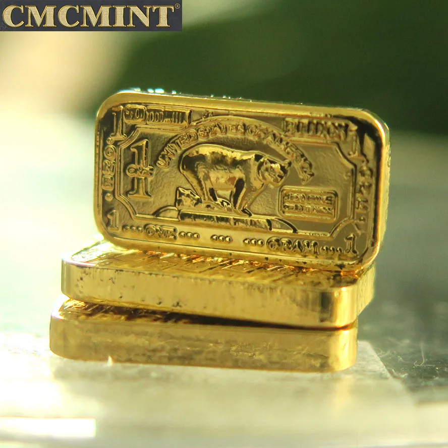 New Arrival Gold Plated Coins 1 Gram 999 Titanium Gold Plated Bear Bar
