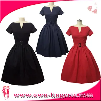 Col En V Manches Courtes Uni Nouveau Rétro Balançoire Robe 1950 S Robe Rockabilly Pinup Robe Pour Femmes Taille Plus S 2xl Buy Robe Rockabilly