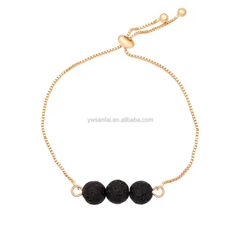 Yiwu Manufacturer Gold Extra Long Thin Chain Three Lava Stone Yiwu Manufacturer Gold Extra Long Thin Chain Three Lava Stone Bracelet Whole For Women